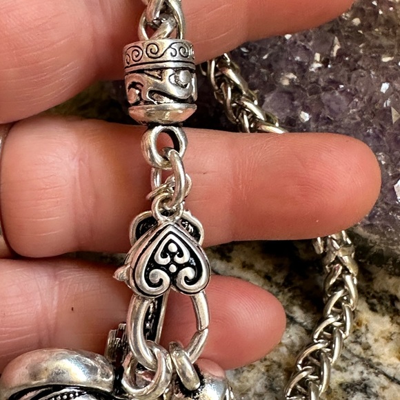 Silver Heart Key Charm Bracelet - Picture 8 of 11